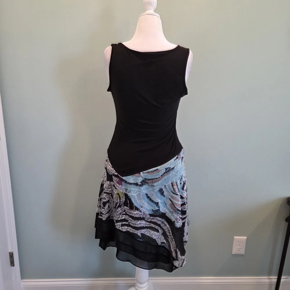 MSK Black With Multi Colored Dress Sleeveless Size Medium Asymmetrical